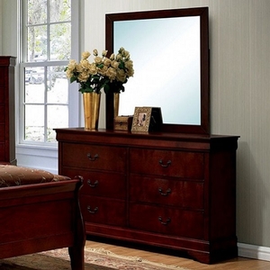 Item # 280DR - Style Transitional<br>
Color/Finish Cherry<br>
Material Solid wood, wood veneer, others<br>
Hardware Black hanging pulls<br>
Product Dimension Dresser 56